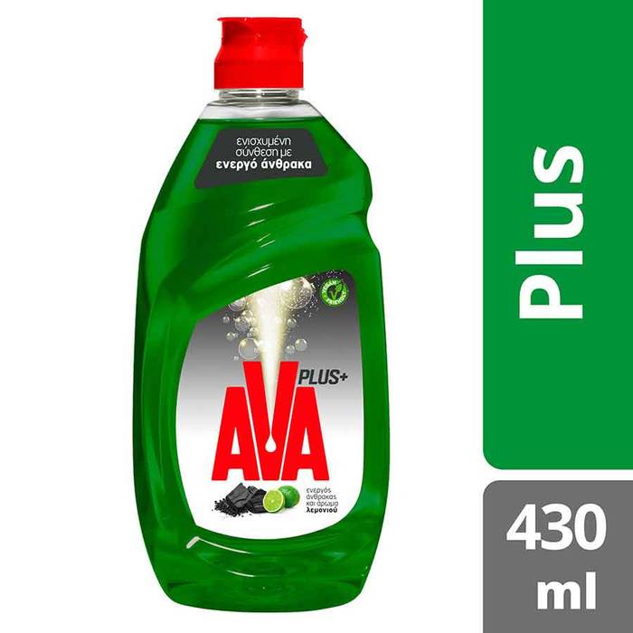 AVA Plus υγρό πιάτων με Ενεργό Άνθρακα και Λεμόνι 430ml