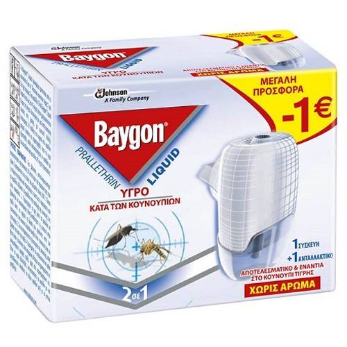 BAYGON ηλεκτρική συσκευή και ανταλλακτικό υγρό κατά των κουνουπιών
