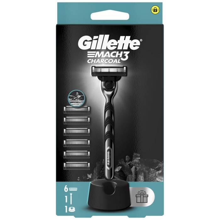 GILLETTE ξυραφάκι mach3 charcoal με ανταλλακτικές λεπίδες 6τεμ