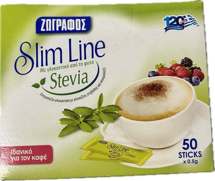 ΖΩΓΡΑΦΟΣ SLIM LINE ΓΛΥΚΑΝΤΙΚΟ ΜΕ STEVIA ΣΕ ΦΑΚΕΛΑΚΙΑ 50 STICKS