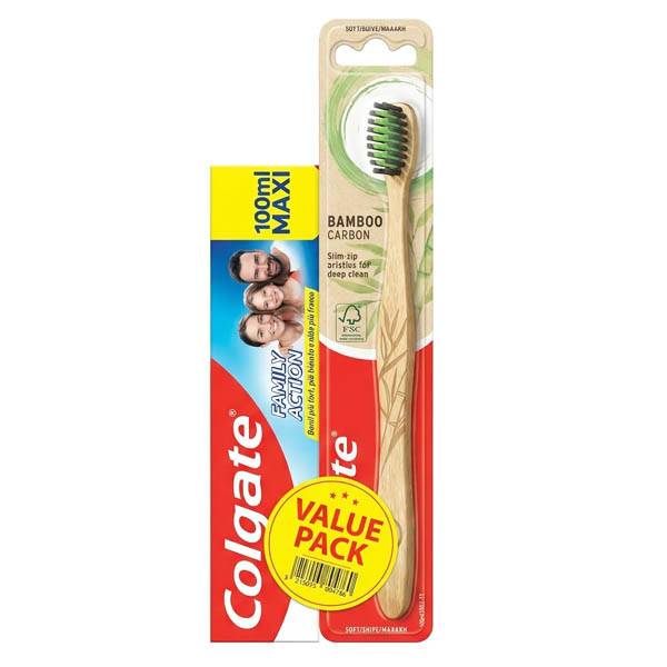 COLGATE οδοντόκρεμα family action 100ml με οδοντόβουρτσα bamboo carbon 1τεμ