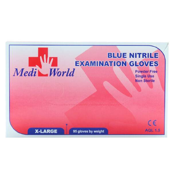 MEDI-WORLD γάντια νιτριλίου χωρίς πούδρα μπλε extra large 95τεμ