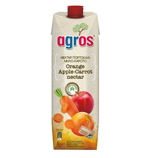 AGROS χυμός με πορτοκάλι, μήλο και καρότο 1lt