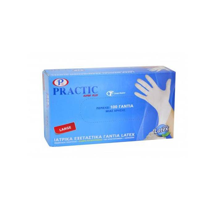 PRACTIC γάντια latex ελαφρώς πουδραρισμένα large 100τεμ