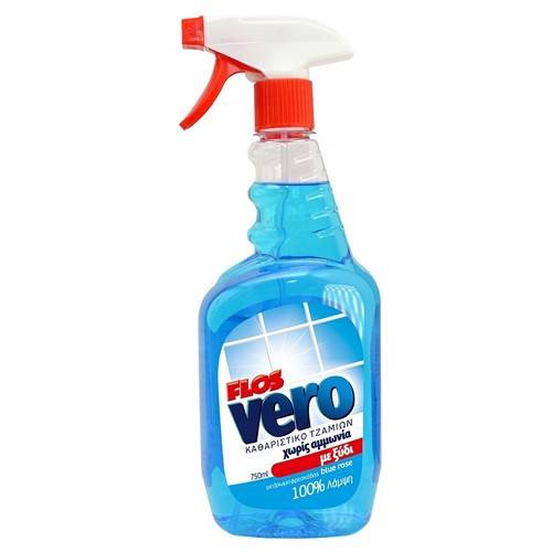 FLOS Vero υγρό καθαριστικό τζαμιών blue rose με ξύδι spray 750ml