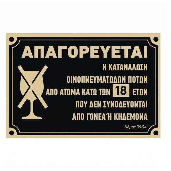 ΣΗΜΑ "ΑΠΑΓΟΡΕΥΕΤΑΙ ΚΑΤΩ 18" 30X20 ΜΑΥΡΟ ΧΡΥΣΟ