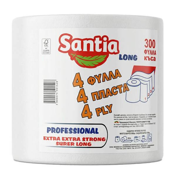 SANTIA LONG ΧΑΡΤΙ ΚΟΥΖΙΝΑΣ 4φυλλο 950gr. - (300 ΦΥΛΛΑ)