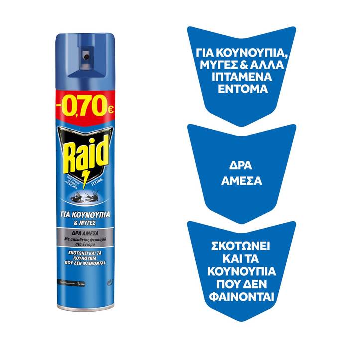 RAID εντομοκρόνο spray για μύγες και κουνούπια 300ml
