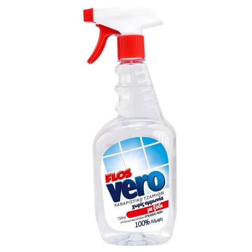 FLOS Vero υγρό καθαριστικό τζαμιών crystal rain με ξύδι spray 750ml