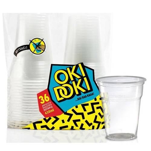 OKI DOKI πλαστικά ποτήρια διάφανα 430ml 36τεμ