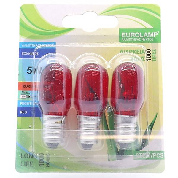 EUROLAMP λάμπα νυχτός E14 T23 5W κόκκινη 20x53mm 3τεμ