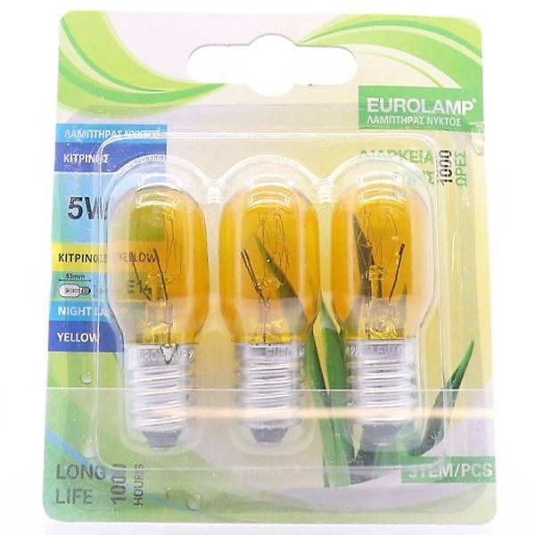 EUROLAMP λάμπα νυχτός E14 T23 5W κίτρινη 20x53mm 3τεμ