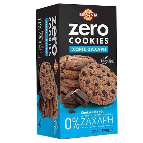 ΒΙΟΛΑΝΤΑ μπισκότα zero cookies με κακάο και κομμάτια μαύρης σοκολάτας χωρίς ζάχαρη 170gr