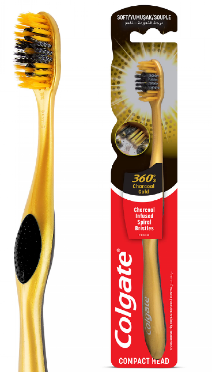 COLGATE οδοντόβουρτσα 360ᵒ Charcoal Gold μαλακή 1τεμ