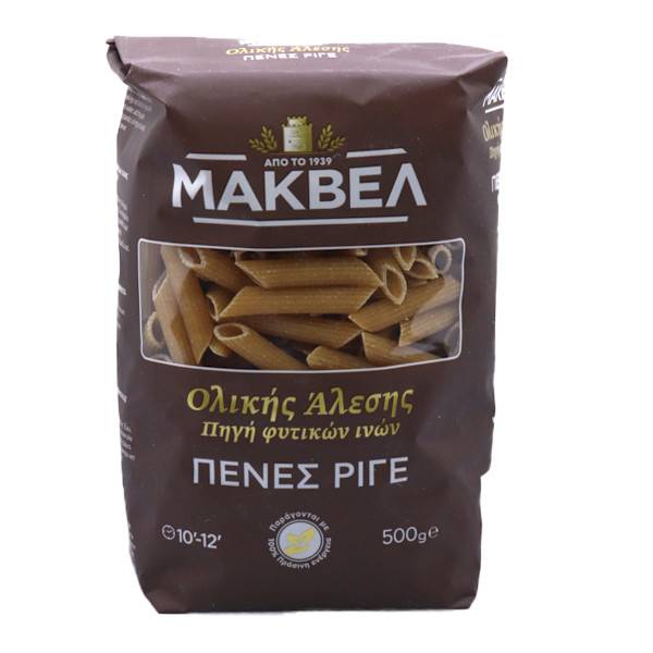 ΜΑΚΒΕΛ ζυμαρικά πέννες ριγέ ολικής άλεσης με βρώμη 500gr
