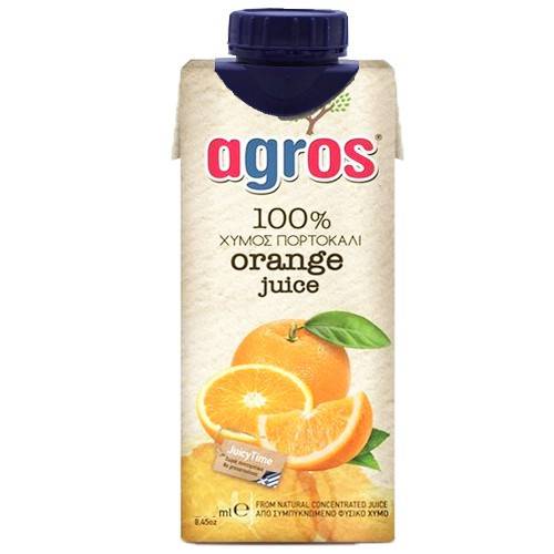 AGROS χυμός 100% φυσικός πορτοκάλι 330ml