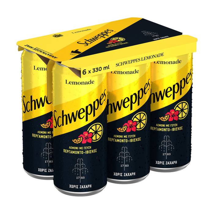 SCHWEPPES αναψυκτικό λεμόνι με περγαμόντο και ιβίσκος χωρίς ζάχαρη 6x330ml